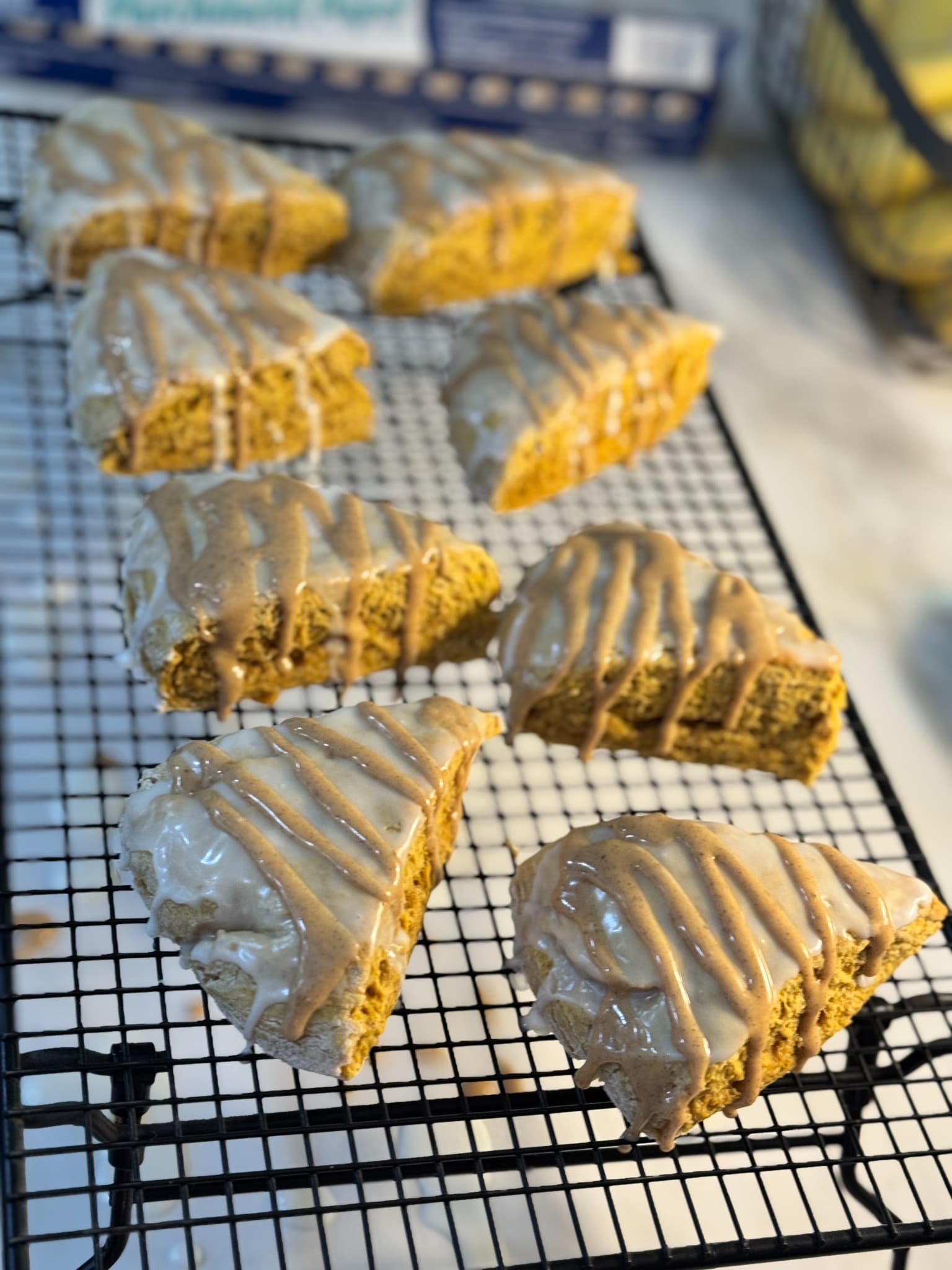 Fresh pumpkin scones on a cooling rack